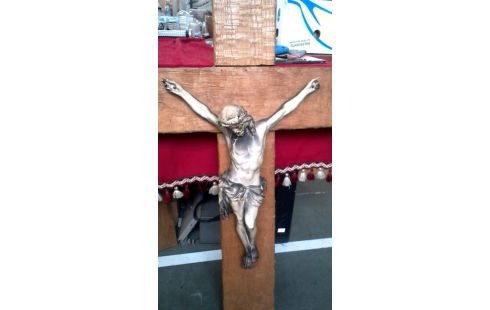 CRUCIFIX ANTIQUE PORCELAINE MASSIF, , BOIS GRAND