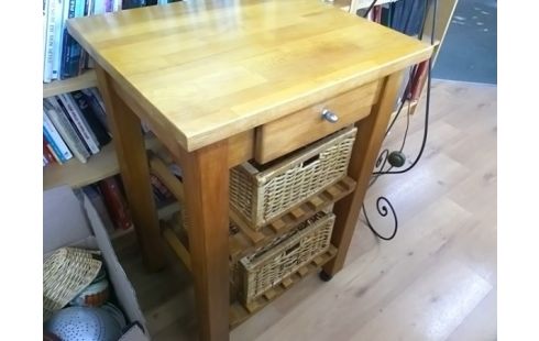 DESSERTE A ROULETTES PIN 1T AVEC 2 PANIERS