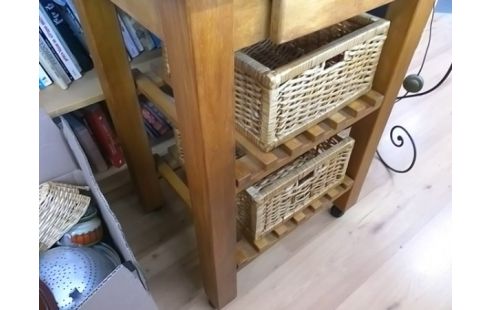 DESSERTE A ROULETTES PIN 1T AVEC 2 PANIERS