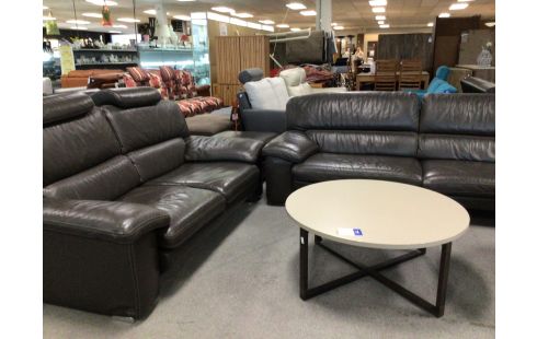 SALON 3+2+POUF CUIR BRUN