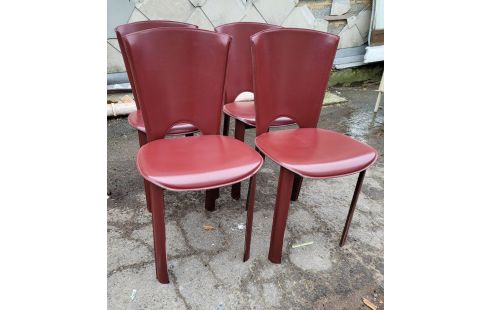 CHAISE CUIR BORDEAUX LE LOT DE 4