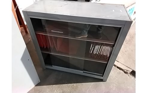 MEUBLE BAS MÉTAL PORTES VITRÉES COULISSANTES