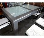 TABLE MODERNE GRISE VERRE AVEC 2 ALLONGES