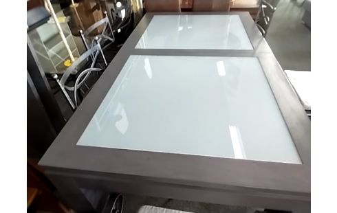 TABLE MODERNE GRISE VERRE AVEC 2 ALLONGES