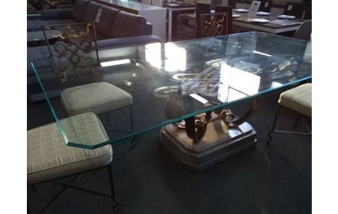 TABLE FOURNIER PIED FER FORGE AVEC PLATEAU VERRE 120X240