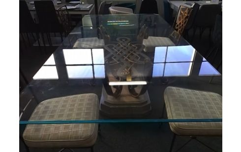 TABLE FOURNIER PIED FER FORGE AVEC PLATEAU VERRE 120X240