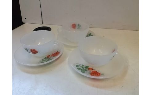 LOT DE 3 TASSES ARCOPAL AVEC SOUCOUPE