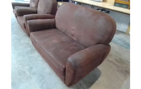 CANAPE CLUB 2 PLACES + 2 FAUTEUILS CLUB MARRON