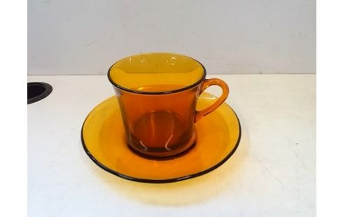 TASSE DURALEX AVEC SOUCOUPE VERRE FUME