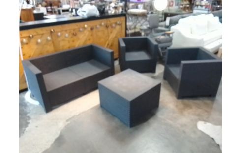 SALON DE JARDIN CANAPÉ 2 PLACES + 2 FAUTEUILS + TABLE BASSE COFFRE