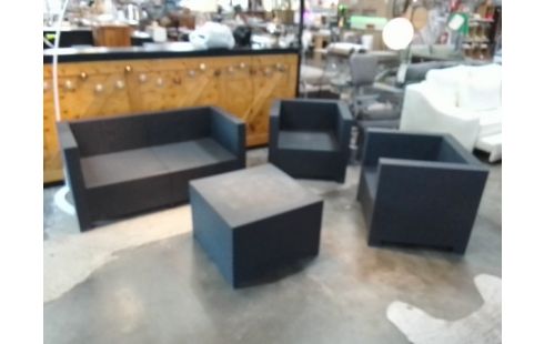 SALON DE JARDIN CANAPÉ 2 PLACES + 2 FAUTEUILS + TABLE BASSE COFFRE