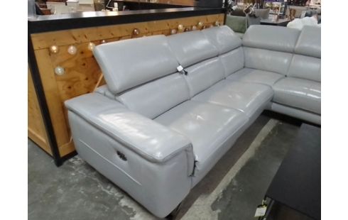 CANAPE D'ANGLE CUIR CENTER RELAX ÉLECTRIQUE CUIR GRIS