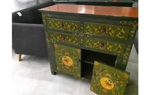 BUFFET BAS DECORATION VERT/OCRE - EN L'ETAT