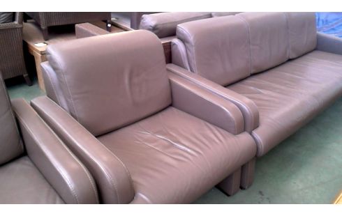 WOHNZIMMER BRAUN LEDER