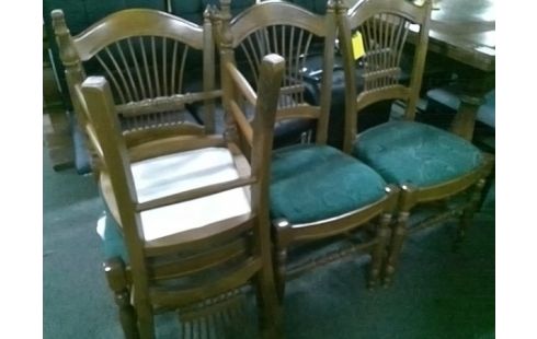 LOT DE 4 CHAISES BOIS TISSU VERT