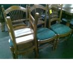 LOT DE 4 CHAISES BOIS TISSU VERT