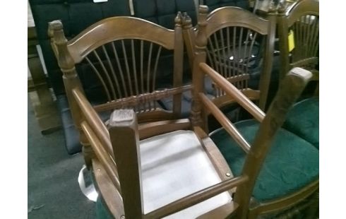 LOT DE 4 CHAISES BOIS TISSU VERT