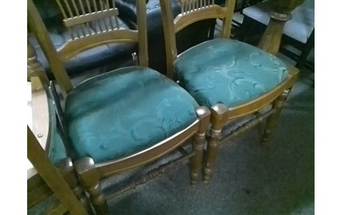 LOT DE 4 CHAISES BOIS TISSU VERT