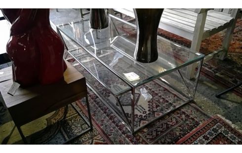 TABLE BASSE MODERNE CHROME / VERRE