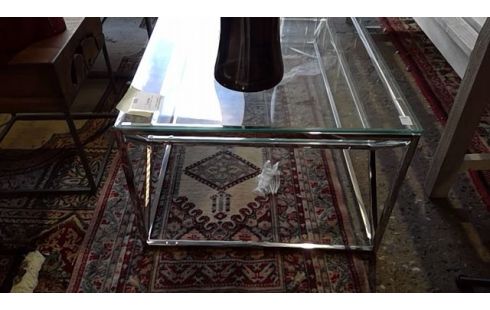 TABLE BASSE MODERNE CHROME / VERRE