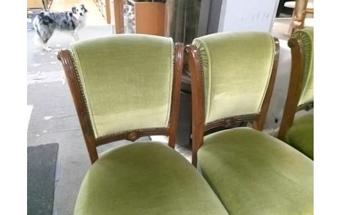 LOT DE 4 CHAISES STYLE LOUIS PHILIPPE ASSISE VERTE (1 MANQUANT SUR UNE CHAISE)