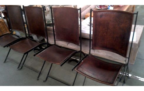 4 STÜHLE SCHMIEDEEISEN LEDER KLAPPBAR