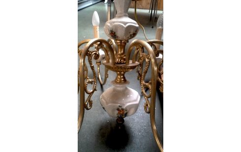 SUSPENSION BRANCHE CUIVRE PORCELAINE