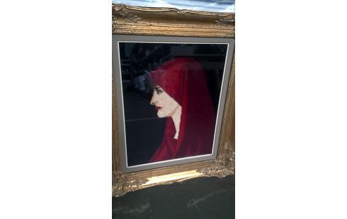 PAÑO BORDADO ROJO, , MARCO DORADO