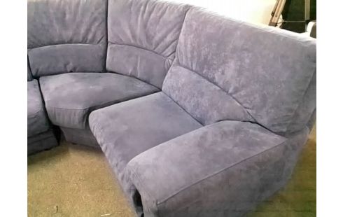 CANAPE D'ANGLE ARRONDIS TISSU BLEU (USURE ARRIERE)