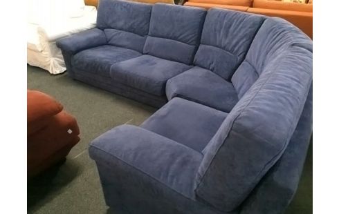 CANAPE D'ANGLE ARRONDIS TISSU BLEU (USURE ARRIERE)