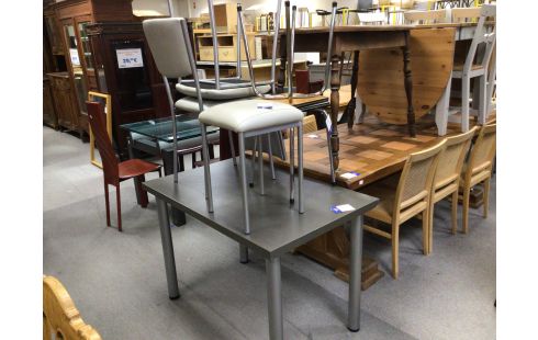 TABLE + 3 CHAISES SIMILI GRIS