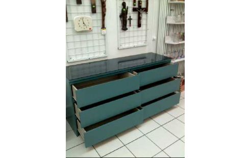 SIDEBOARD HOLZ TÜRKIS 6-SCHUBL. GLASPLATTE