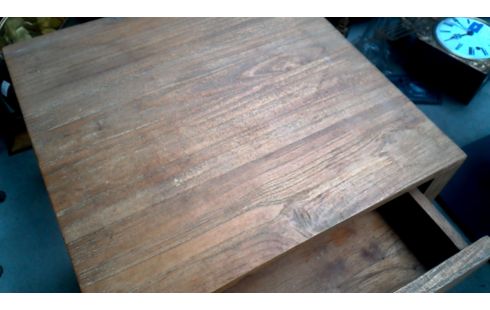 BEISTELLTISCH TEAKHOLZ MASSIV 1 SCHUBLADE