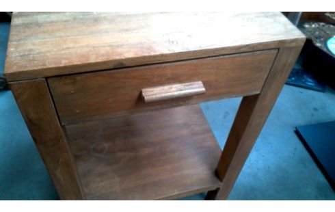 BEISTELLTISCH TEAKHOLZ MASSIV 1 SCHUBLADE