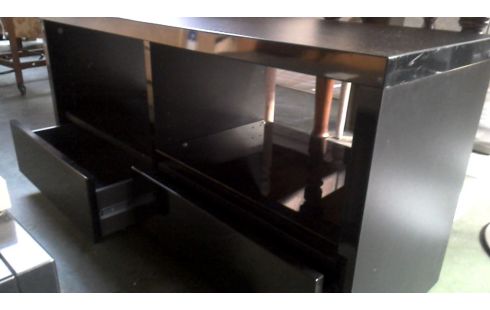 MEUBLE TELE, , MEUBLE HIFI NOIR 2 TIROIRS