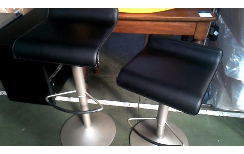 TABOURET DE BAR L UNITE NOIR SIMILI CUIR GRIS METAL