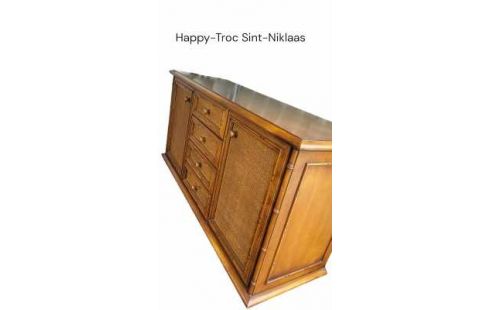 BUFFET BAS, , BOIS BAMBOU LOOK 2 PORTES 4 TIROIRS
