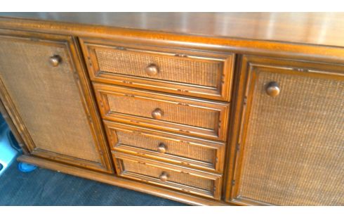 BUFFET BAS, , BOIS BAMBOU LOOK 2 PORTES 4 TIROIRS
