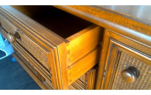 BUFFET BAS, , BOIS BAMBOU LOOK 2 PORTES 4 TIROIRS