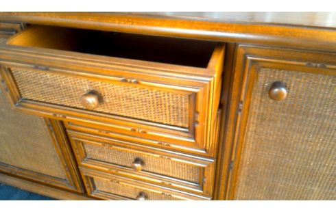 BUFFET BAS, , BOIS BAMBOU LOOK 2 PORTES 4 TIROIRS
