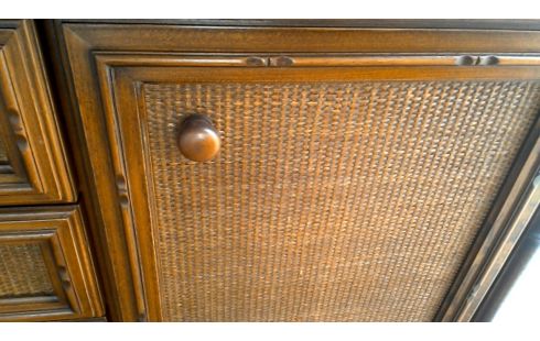 BUFFET BAS, , BOIS BAMBOU LOOK 2 PORTES 4 TIROIRS