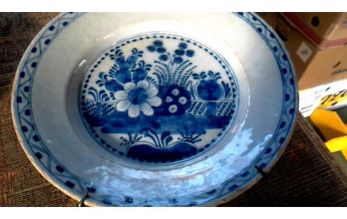ASSIETTE ANTIQUE DELFT BLANCHE BLEUE