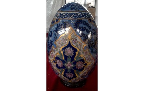 OBJET DECO, , OEUF GRAND PORCELAINE BLEUE