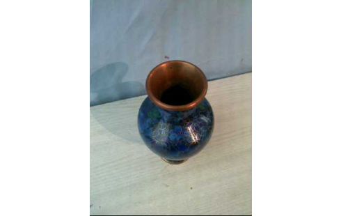 CLOISONNE-VASE BLAU CHIN. KUPFER FLORAL