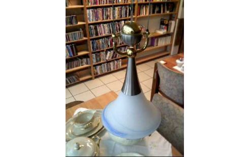 DECKENLAMPE METALL GOLDF. GLAS WEISS