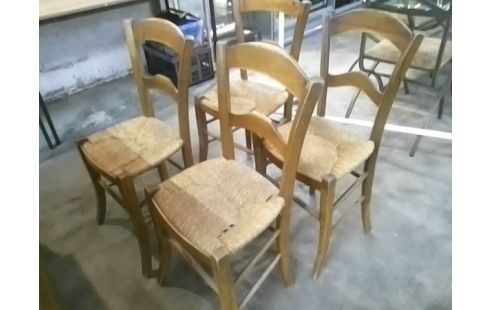 4 CHAISES BOIS PAILLEES