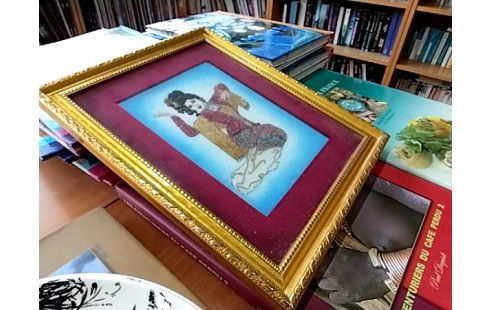 CADRE FEMME ROUGE ET DORE