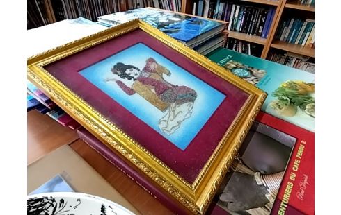 CADRE FEMME ROUGE ET DORE