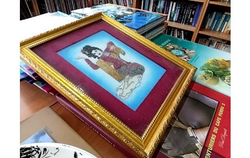 CADRE FEMME ROUGE ET DORE