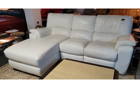 SALON D'ANGLE CUIR BLANC SIEGE FIXE